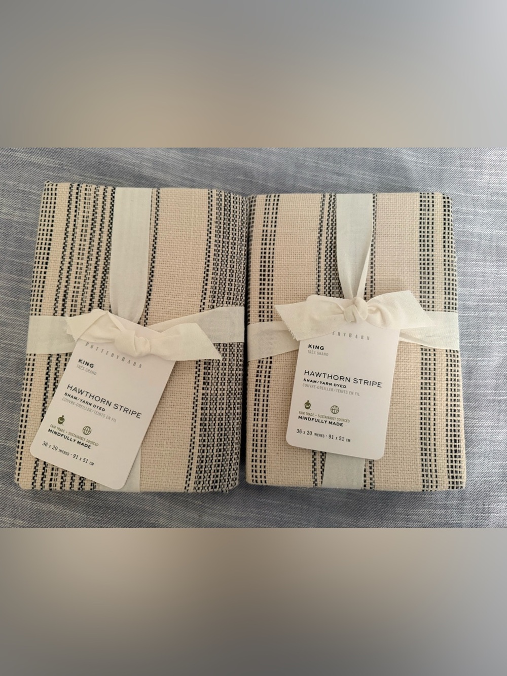 2 NWT POTTERY BARN HAWTHORN STRIPE SHAMS ( KING) Charcoal